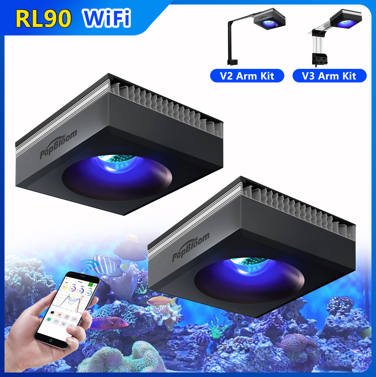 Aquarium Marine Rock - PopBloom 2 SZT. RL90 LED Lampy